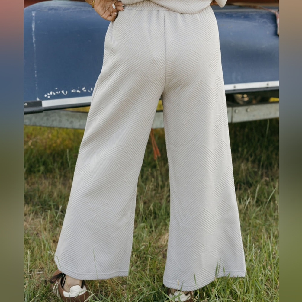 Wide Leg Textured Pants Oatmeal NWT - Picture 3 of 8